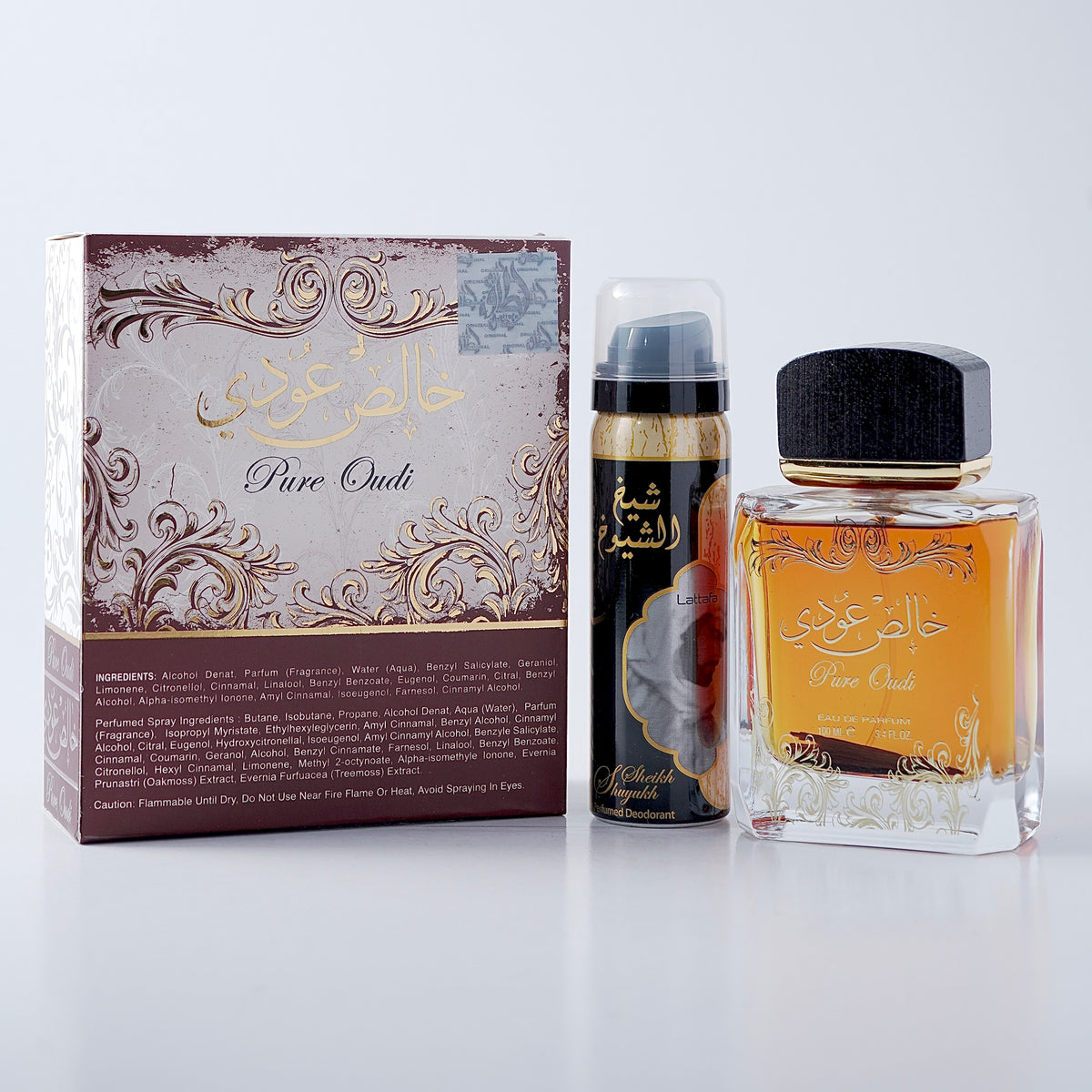 Pure Oudi Lattafa fragrance bottle