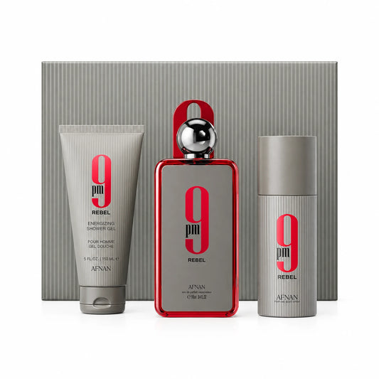 AFNAN SET 9PM REBEL (EDP100ML+SG 150ML+SPRAY PARFUM 150ML)