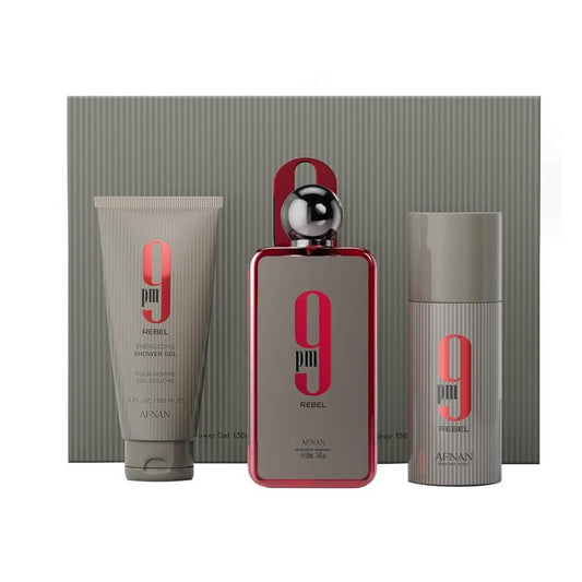 AFNAN SET 9PM REBEL (EDP100ML+SG 150ML+SPRAY PARFUM 150ML)