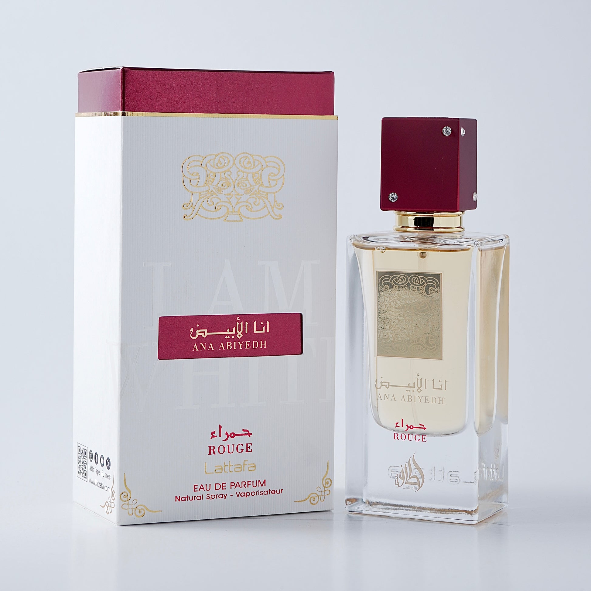 Lattafa Ana Abiyedh Rouge fragrance bottle