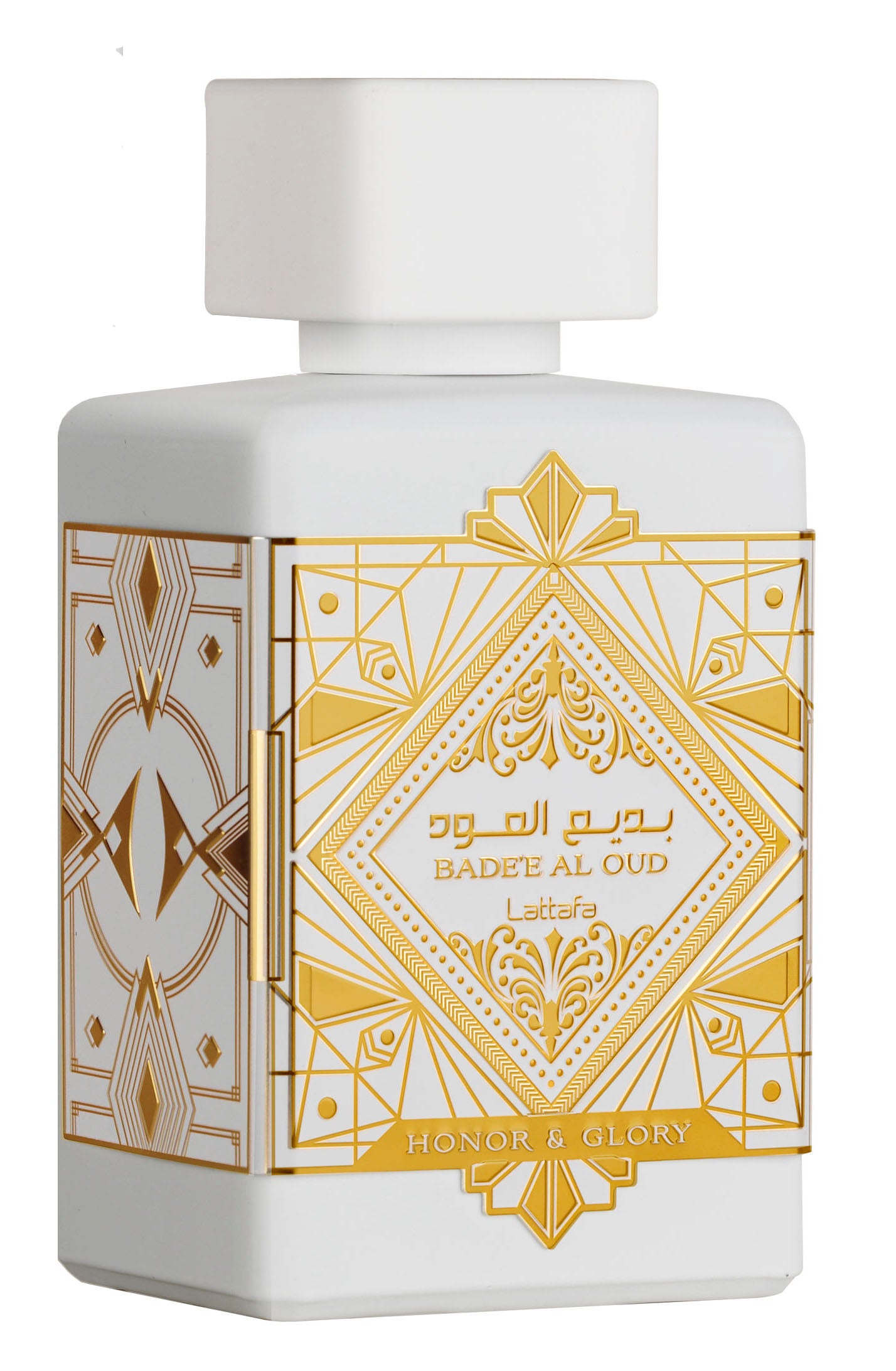 Badee Al Oud Honor & Glory (white Lattafa fragrance bottle