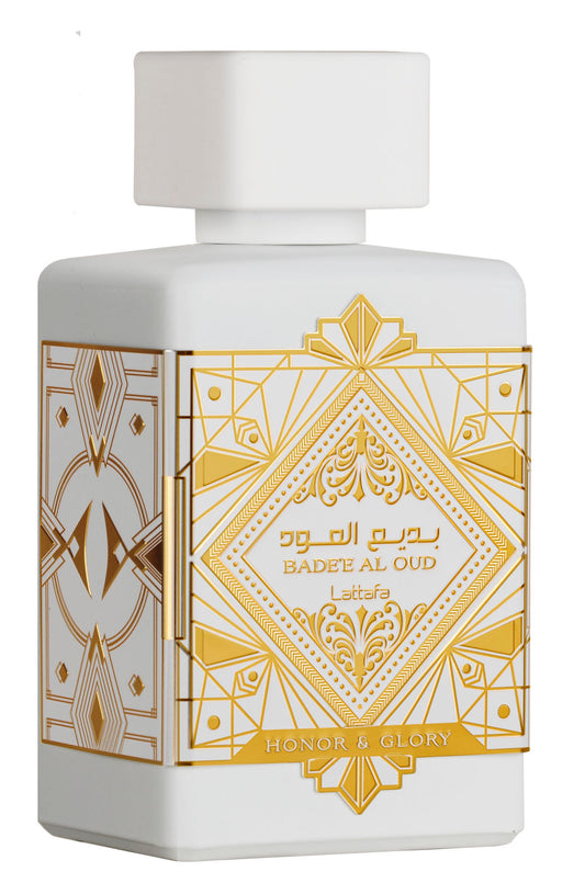 Badee Al Oud Honor & Glory (white Lattafa fragrance bottle